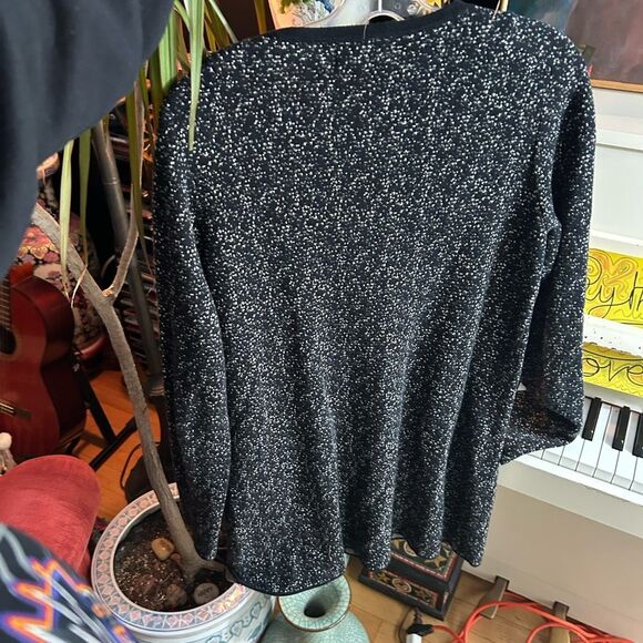 Nicole Miller Black and White Speckled Zip Up Cardigan Medium - Picture 13 of 15